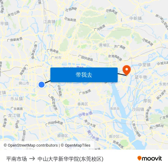 平南市场 to 中山大学新华学院(东莞校区) map