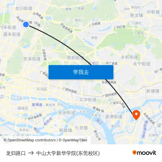 龙归路口 to 中山大学新华学院(东莞校区) map
