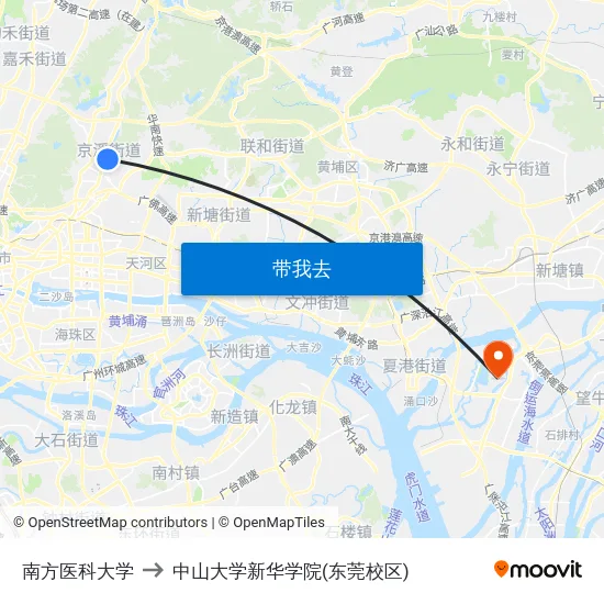 南方医科大学 to 中山大学新华学院(东莞校区) map