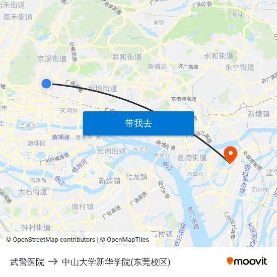 武警医院 to 中山大学新华学院(东莞校区) map
