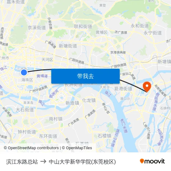 滨江东路总站 to 中山大学新华学院(东莞校区) map