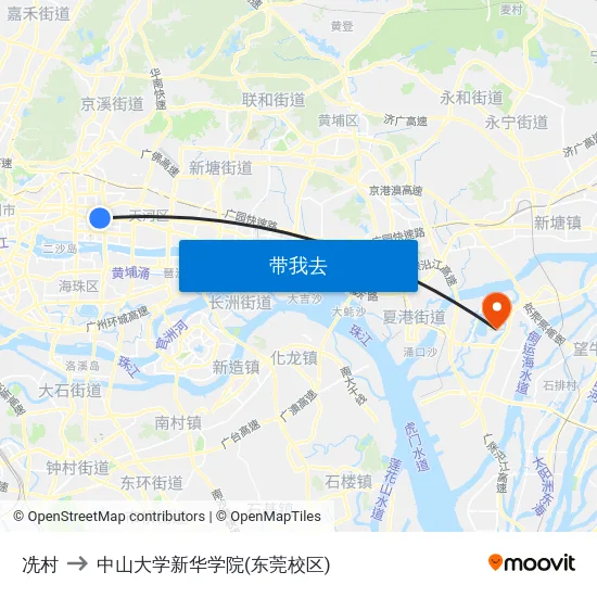 冼村 to 中山大学新华学院(东莞校区) map