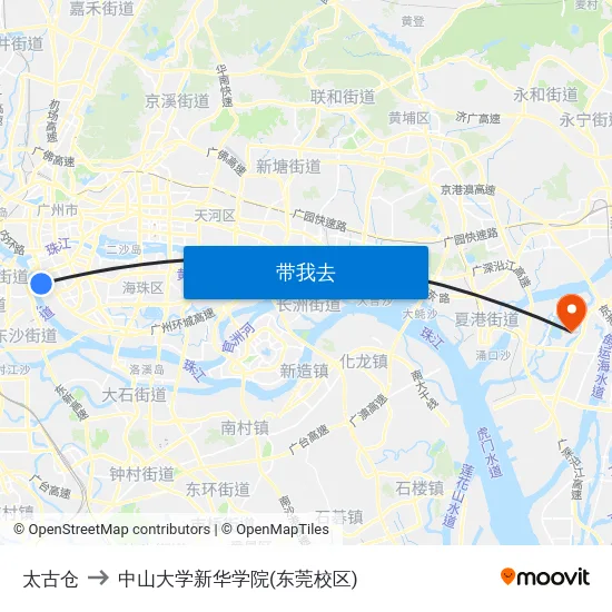 太古仓 to 中山大学新华学院(东莞校区) map