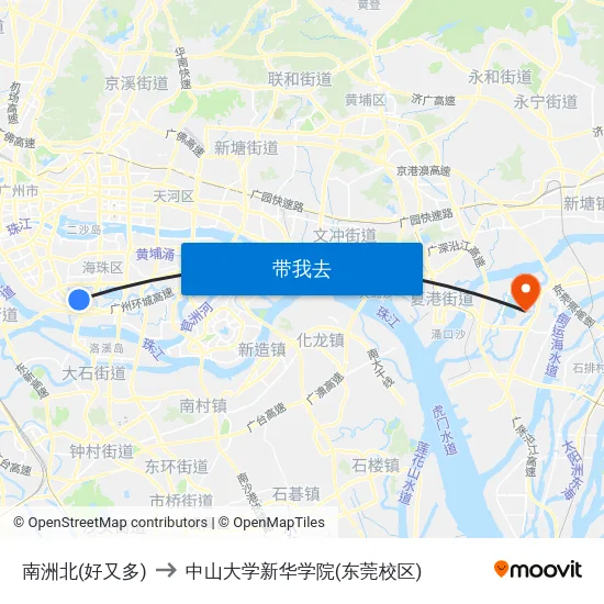 南洲北(好又多) to 中山大学新华学院(东莞校区) map