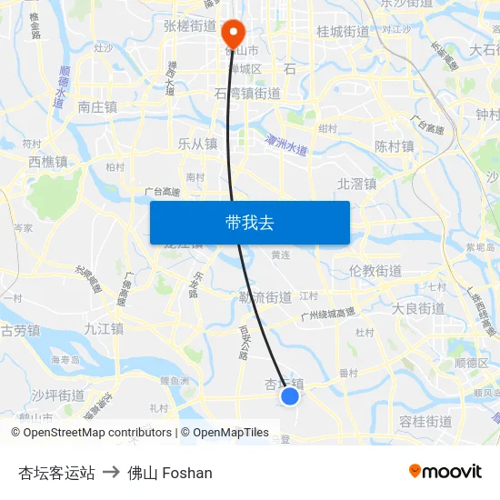 杏坛客运站 to 佛山 Foshan map