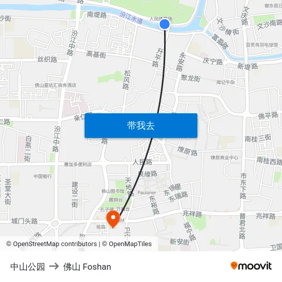 中山公园 to 佛山 Foshan map
