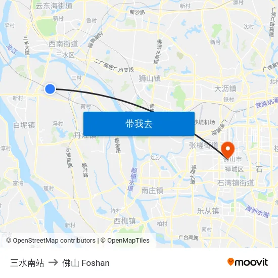 三水南站 to 佛山 Foshan map