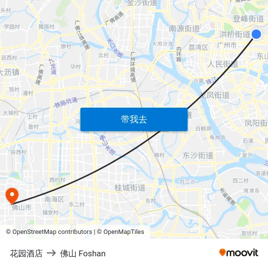 花园酒店 to 佛山 Foshan map