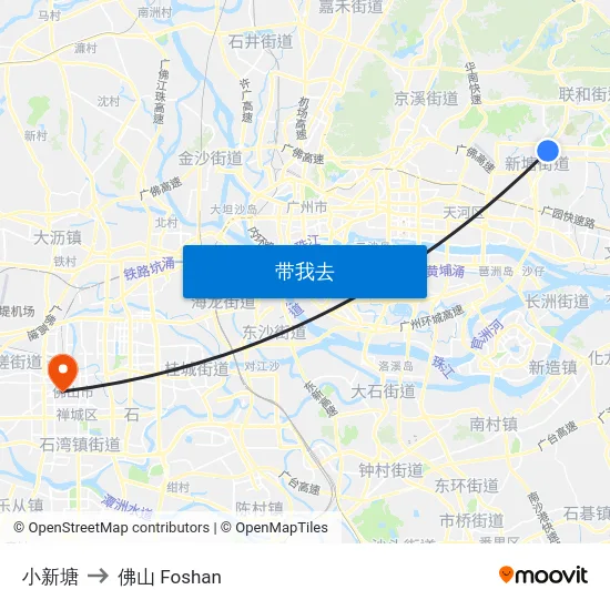 小新塘 to 佛山 Foshan map