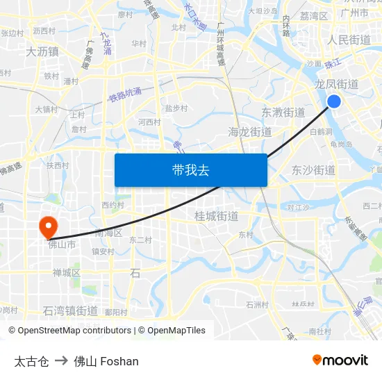 太古仓 to 佛山 Foshan map
