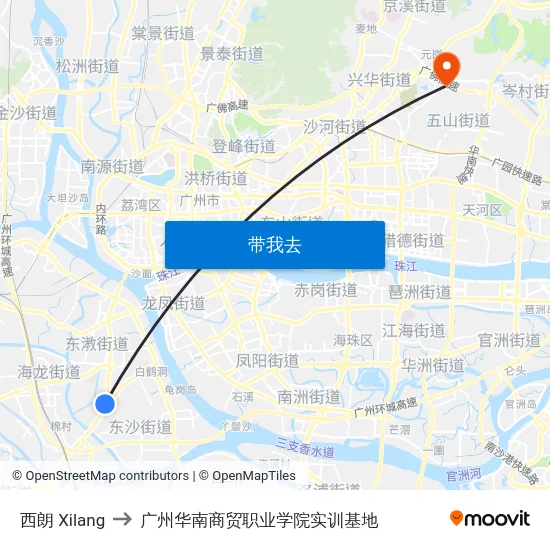 西朗 Xilang to 广州华南商贸职业学院实训基地 map
