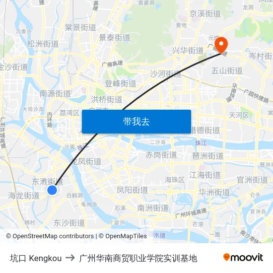 坑口 Kengkou to 广州华南商贸职业学院实训基地 map