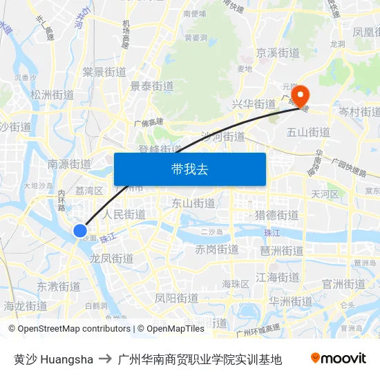 黄沙 Huangsha to 广州华南商贸职业学院实训基地 map