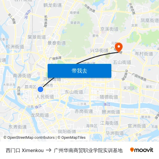 西门口 Ximenkou to 广州华南商贸职业学院实训基地 map