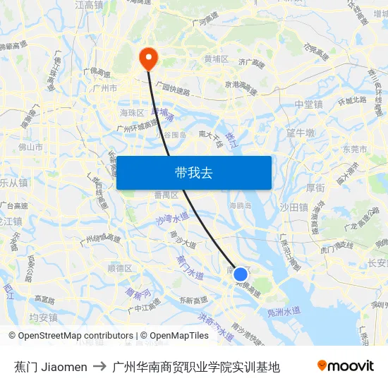 蕉门 Jiaomen to 广州华南商贸职业学院实训基地 map