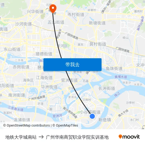 地铁大学城南站 to 广州华南商贸职业学院实训基地 map