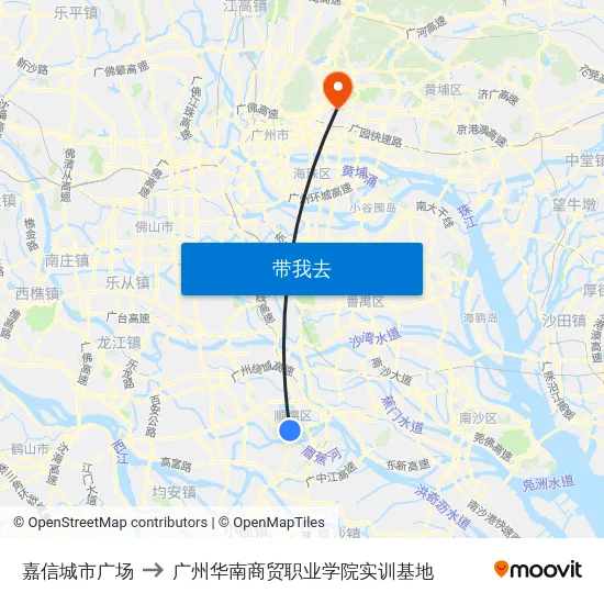 嘉信城市广场 to 广州华南商贸职业学院实训基地 map