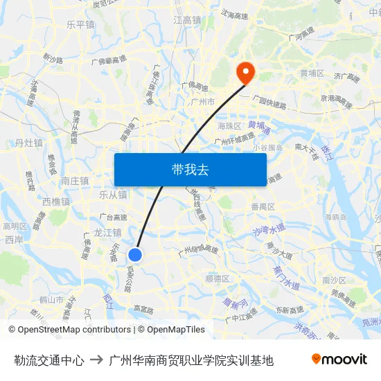 勒流交通中心 to 广州华南商贸职业学院实训基地 map