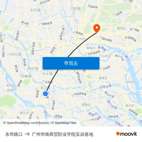东华路口 to 广州华南商贸职业学院实训基地 map