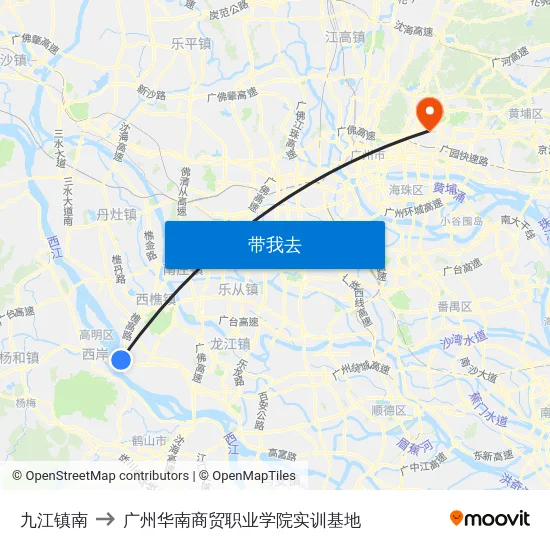九江镇南 to 广州华南商贸职业学院实训基地 map