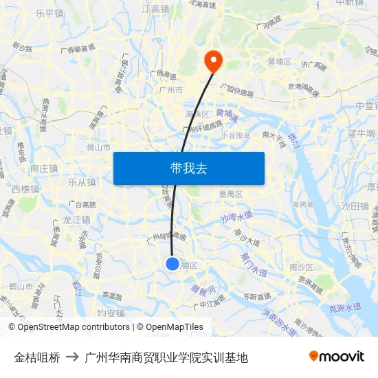 金桔咀桥 to 广州华南商贸职业学院实训基地 map