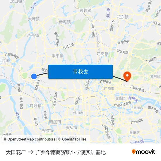 大田花厂 to 广州华南商贸职业学院实训基地 map