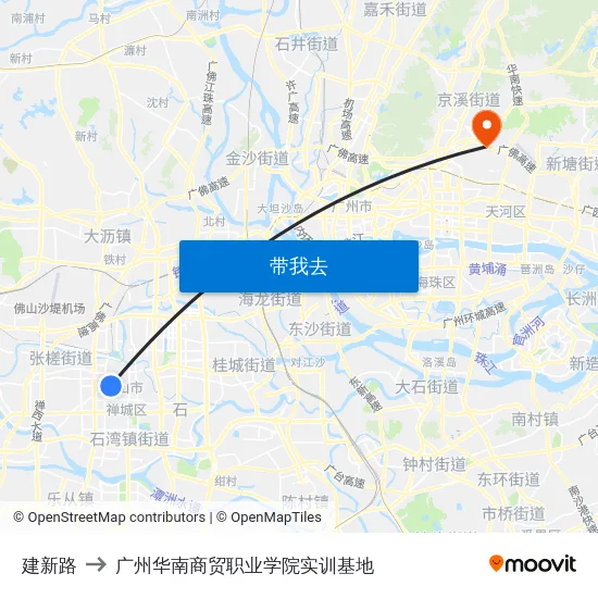建新路 to 广州华南商贸职业学院实训基地 map