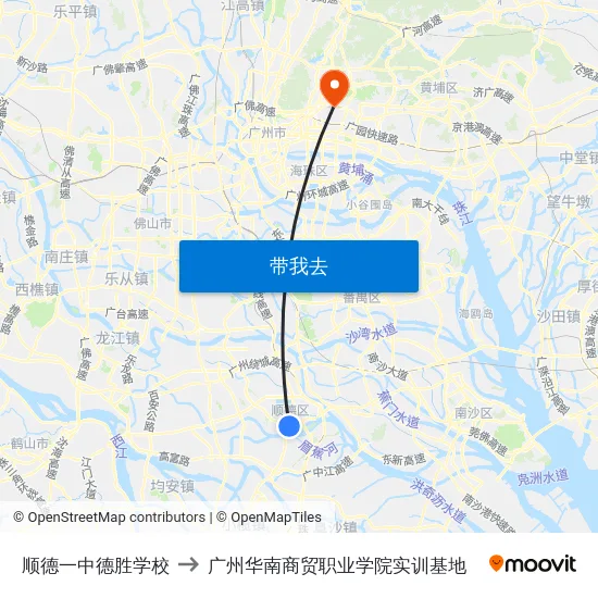 顺德一中德胜学校 to 广州华南商贸职业学院实训基地 map
