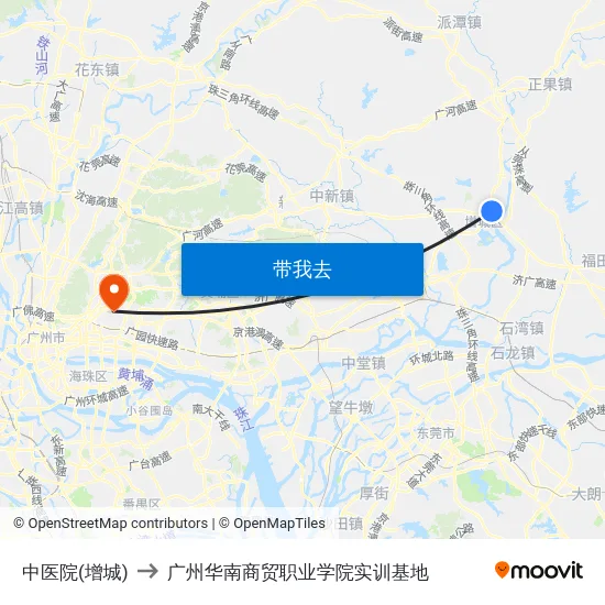 中医院(增城) to 广州华南商贸职业学院实训基地 map