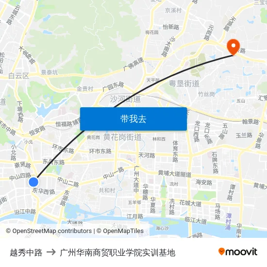 越秀中路 to 广州华南商贸职业学院实训基地 map