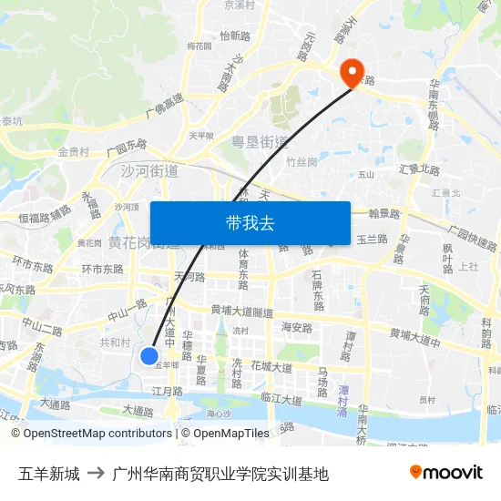 五羊新城 to 广州华南商贸职业学院实训基地 map