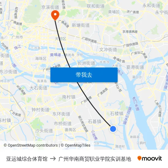 亚运城综合体育馆 to 广州华南商贸职业学院实训基地 map