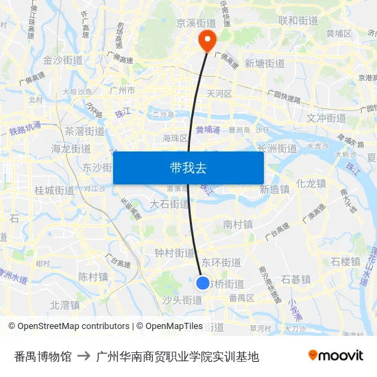 番禺博物馆 to 广州华南商贸职业学院实训基地 map