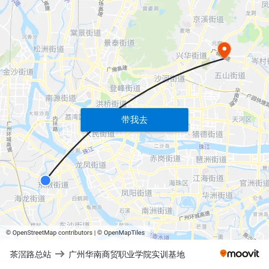 茶滘路总站 to 广州华南商贸职业学院实训基地 map