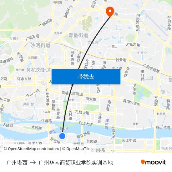 广州塔西 to 广州华南商贸职业学院实训基地 map