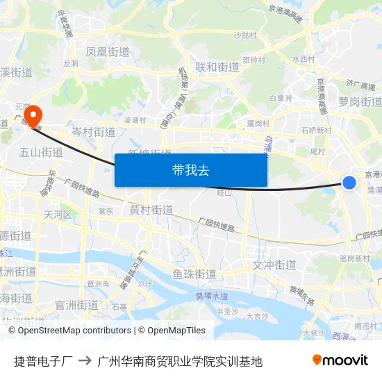 捷普电子厂 to 广州华南商贸职业学院实训基地 map