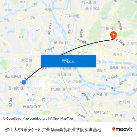 佛山大桥(乐安) to 广州华南商贸职业学院实训基地 map