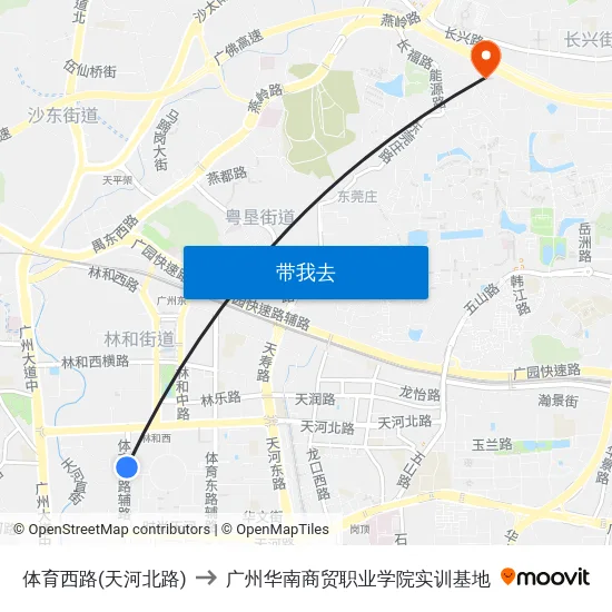 体育西路(天河北路) to 广州华南商贸职业学院实训基地 map