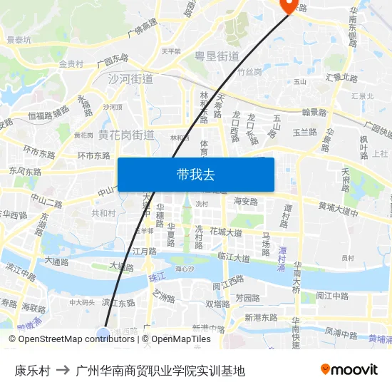 康乐村 to 广州华南商贸职业学院实训基地 map