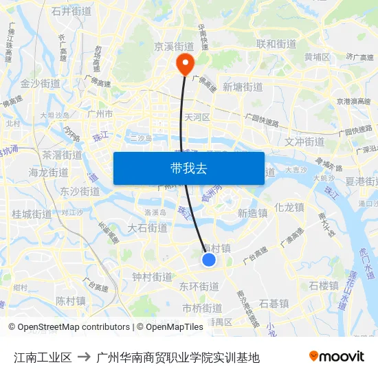 江南工业区 to 广州华南商贸职业学院实训基地 map