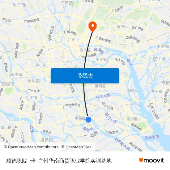 顺德职院 to 广州华南商贸职业学院实训基地 map