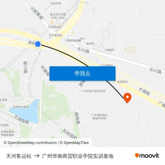 天河客运站 to 广州华南商贸职业学院实训基地 map