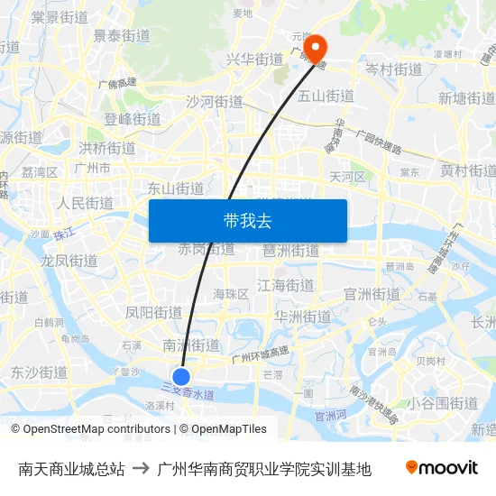 南天商业城总站 to 广州华南商贸职业学院实训基地 map