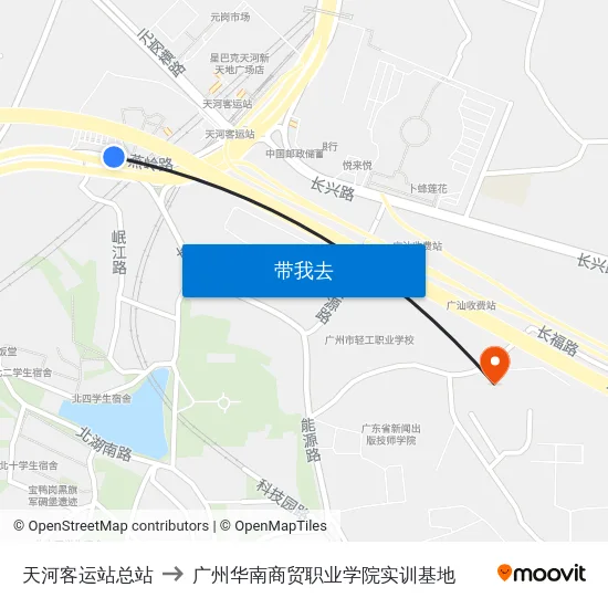 天河客运站总站 to 广州华南商贸职业学院实训基地 map