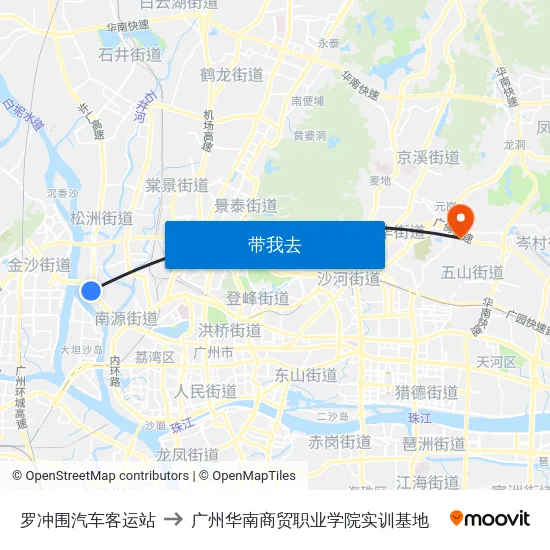 罗冲围汽车客运站 to 广州华南商贸职业学院实训基地 map
