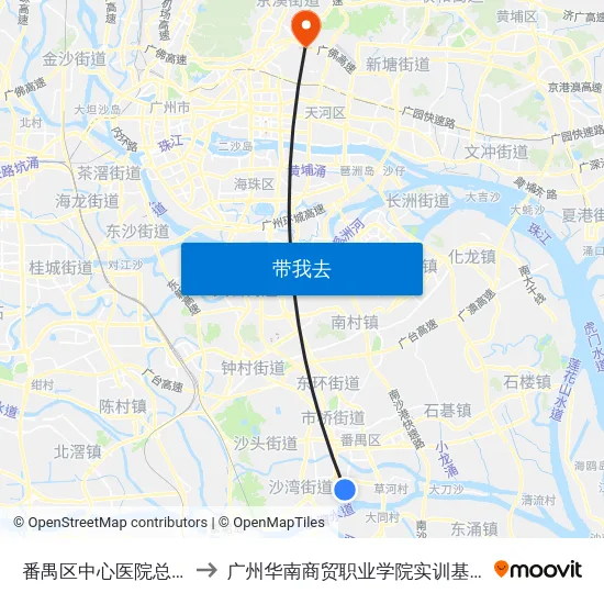番禺区中心医院总站 to 广州华南商贸职业学院实训基地 map