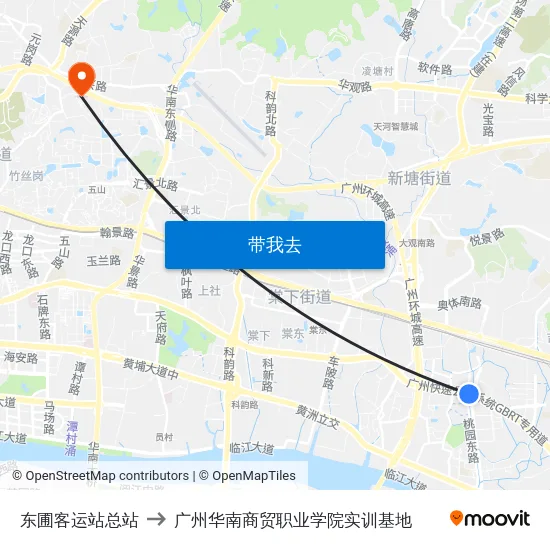 东圃客运站总站 to 广州华南商贸职业学院实训基地 map