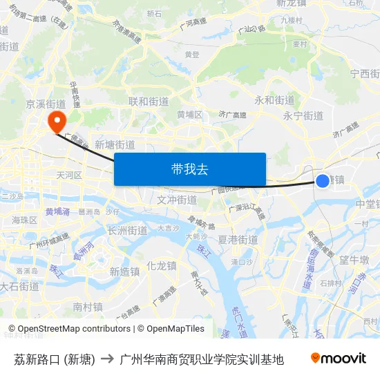荔新路口 (新塘) to 广州华南商贸职业学院实训基地 map