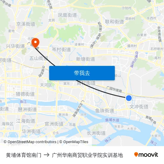 黄埔体育馆南门 to 广州华南商贸职业学院实训基地 map