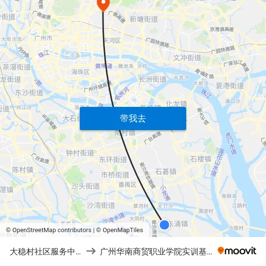 大稳村社区服务中心 to 广州华南商贸职业学院实训基地 map